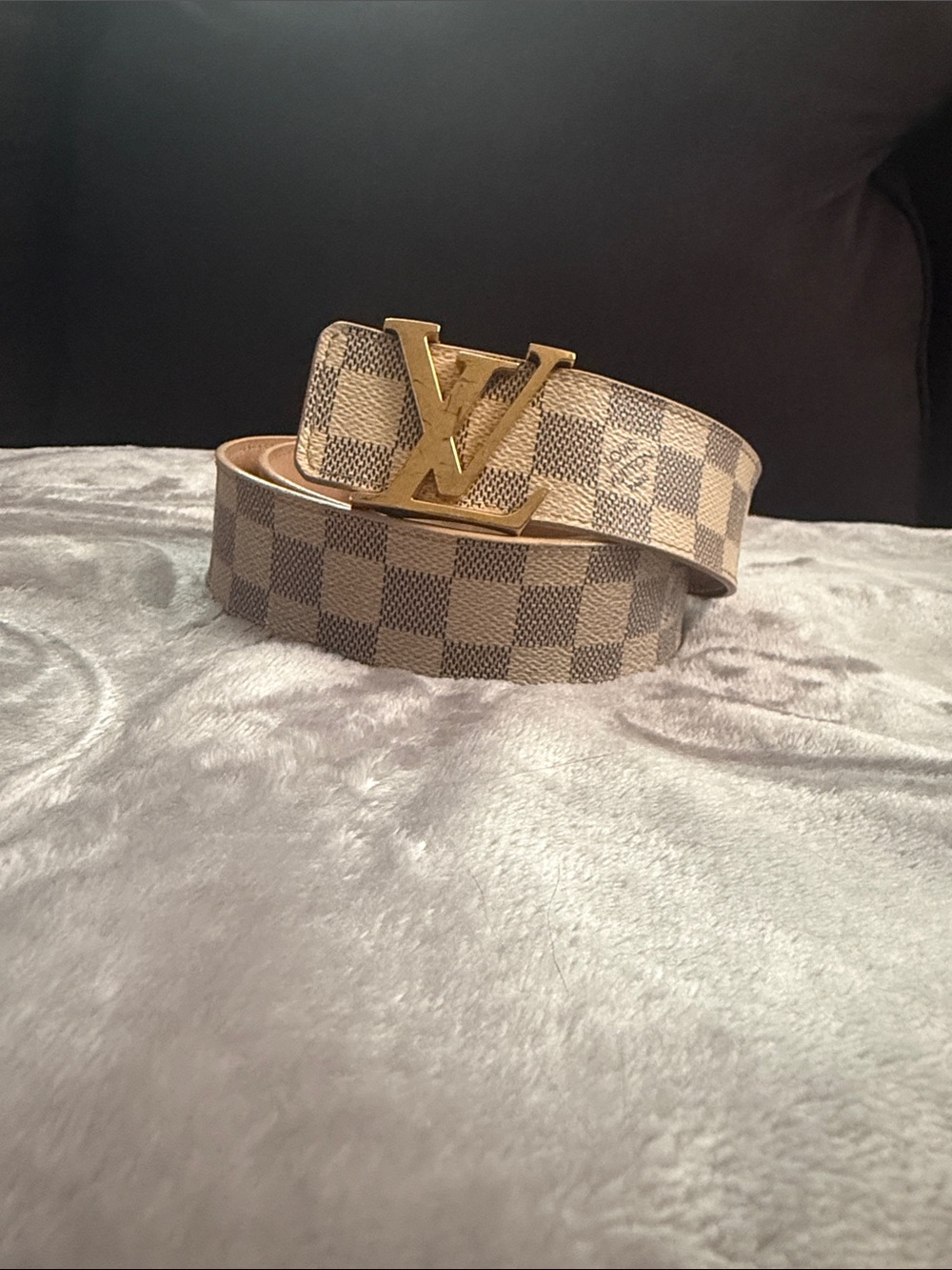 Louis Vuitton Beige/Cream Damier Azur LV Buckle Belt
